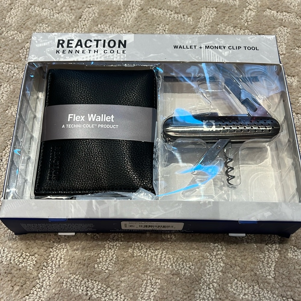 Men’s Reaction Kenneth Cole Black Wallet & money clip tool, NWT